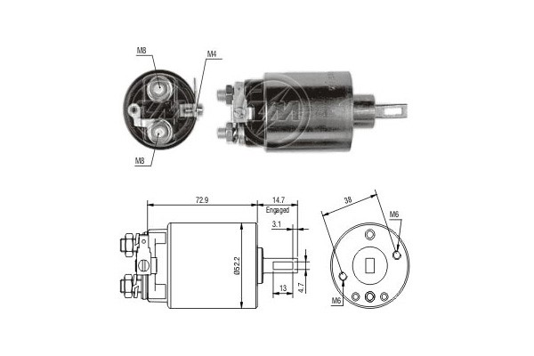 Magnetswitch, startmotor 12V