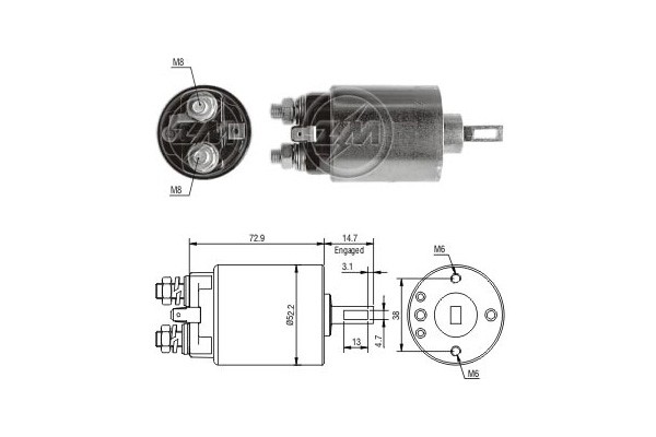 Magnetswitch, startmotor 12V