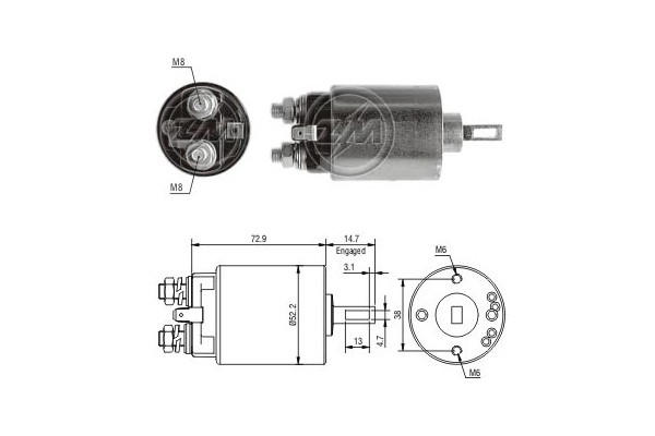Magnetswitch, startmotor 12V