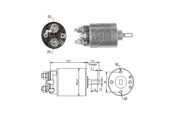 Magnetswitch, startmotor 12V