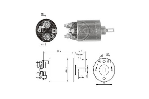 Magnetswitch, startmotor 12V