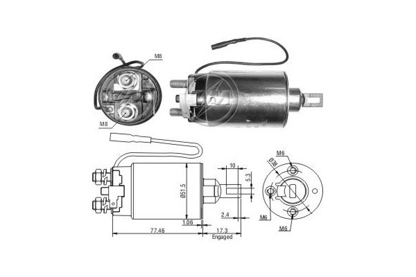 Magnetswitch, startmotor 12V