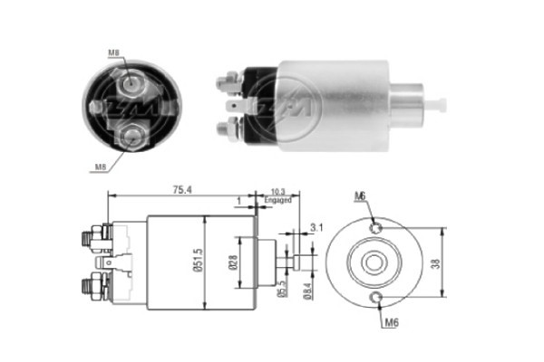 Magnetswitch, startmotor 12V