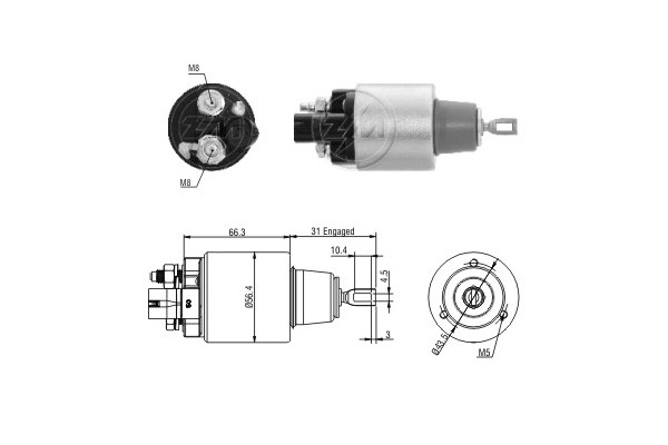 Magnetswitch, startmotor 12V