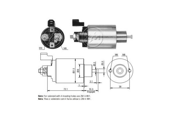 Magnetswitch, startmotor 12V
