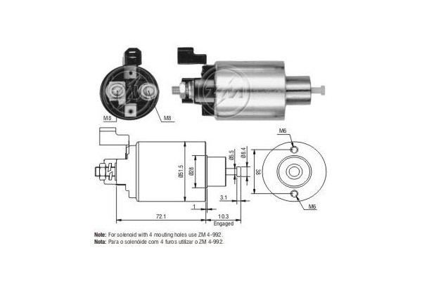 Magnetswitch, startmotor 12V