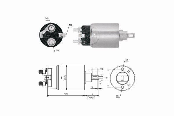 Magnetswitch, startmotor 12V