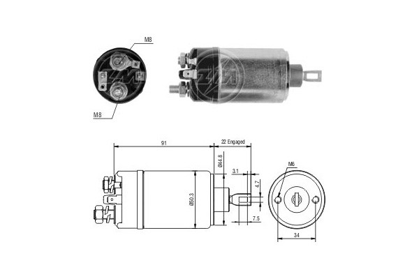 Magnetswitch, startmotor 12V