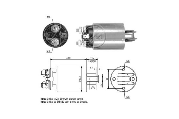 Magnetswitch, startmotor 12V