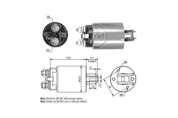 Magnetswitch, startmotor 12V