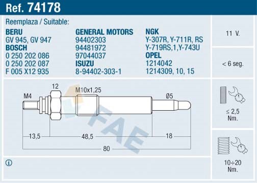 Glödstift 11V Fae 74178 FAE