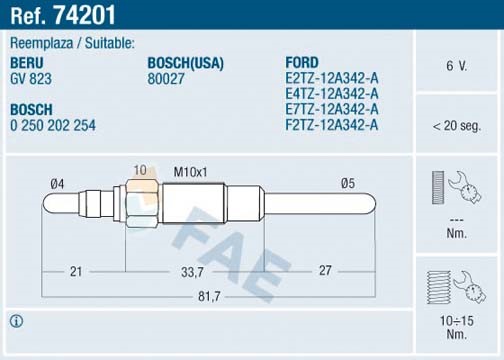 Glödstift 6V Fae 74201 FAE
