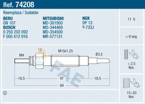 Glödstift 11V Fae 74208 FAE