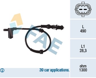 ABS-givare, Sensor, hjulvarvtal, Framaxel Fae 78077 FAE