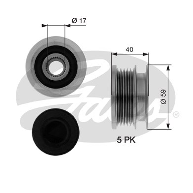 Frihjulskoppling, generator 120A Gates Drivealignâ® OAP7074 Gates