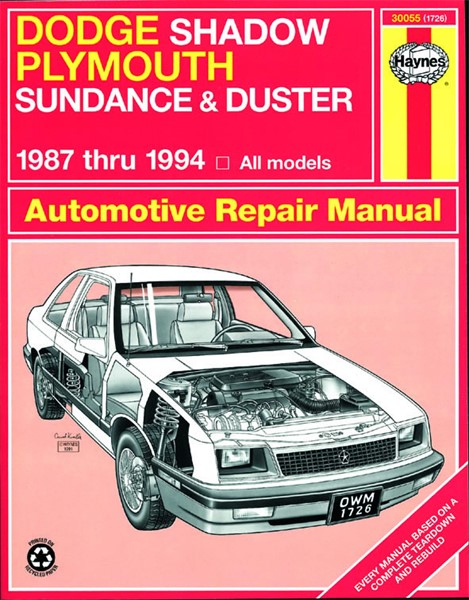 Haynes Reparationshandbok, Dodge Shadow & Plymouth Sundance Hayne Haynes