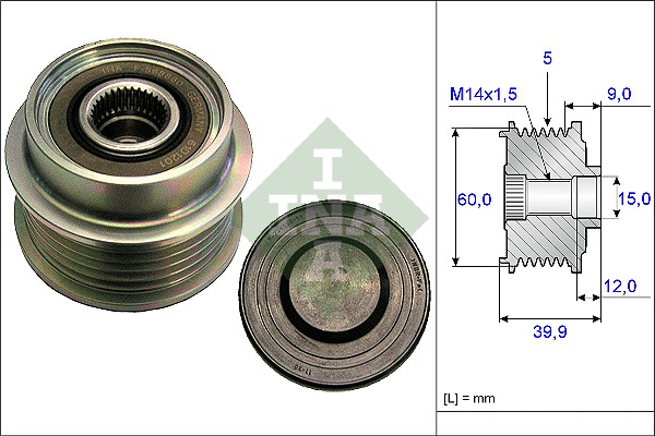 Frihjulskoppling, generator 70A Ina 535 0180 10 INA