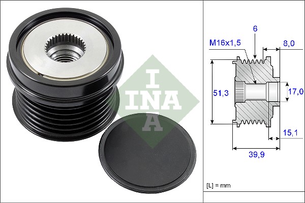 Frihjulskoppling, generator 150A Ina 535 0252 10 INA