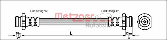 Bromsslang, Bakaxel vänster, framaxel vänster Bromsslang, Bakaxel vänster, framaxel vänster