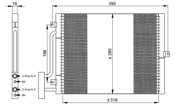 Kondensor, klimatanläggning, Tvåsidig Nrf 35307 NRF
