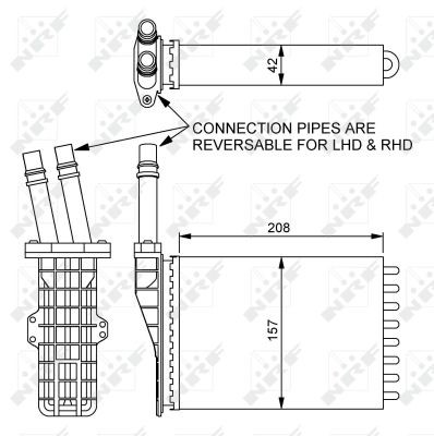 Värmeväxlare, kupévärme, Tvåsidig Nrf 54245 NRF