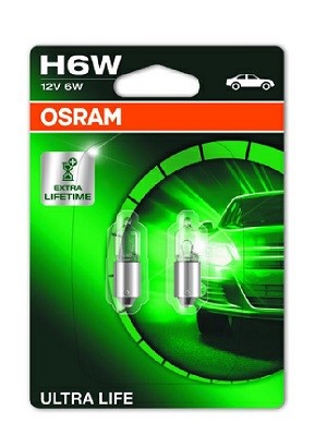Glödlampa OSRAM ULTRA LIFE H6W BAX9s, Bak, Fram eller bak Osram 6 OSRAM