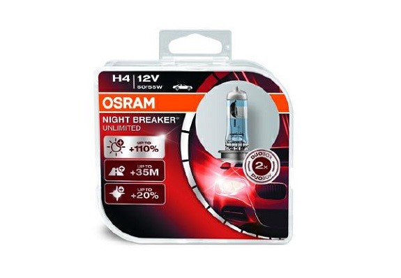 Halogenlampa  OSRAM NIGHT BREAKER UNLIMITED H4 P43t, Fram Osram 6 OSRAM