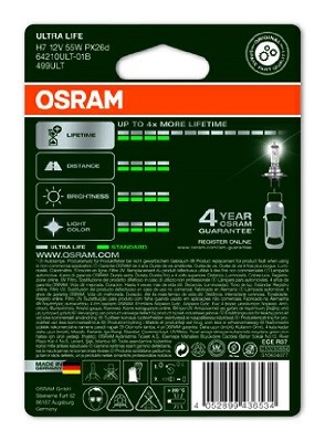 Halogenlampa OSRAM ULTRA LIFE H7 PX26d 12V Osram 64210ULT-01B OSRAM