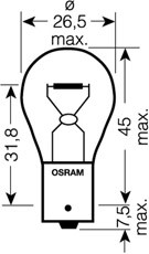 Glödlampa OSRAM ORIGINAL P21W BA15s, Bak, Fram, Baklucka, Stötfån OSRAM