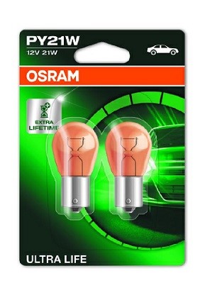 Glödlampa OSRAM ULTRA LIFE PY21W BAU15s, Fram, Bak, Fram eller ba OSRAM