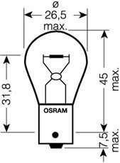 Glödlampa OSRAM ORIGINAL P21W BA15s, Bak, Fram, Fram eller bak, S OSRAM