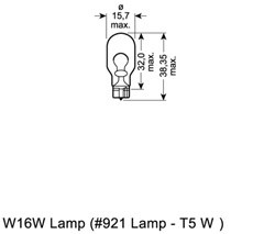 Glödlampa OSRAM ORIGINAL W16W W2,1x9,5d, Bak, Fram, Ytterspegel,  OSRAM