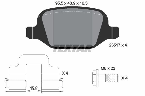 Bromsbeläggsats, Bakaxel Textar 2351703 TEXTAR