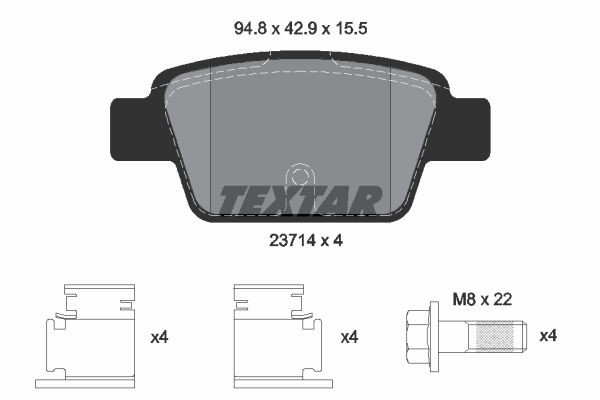 Bromsbeläggsats, Bakaxel Textar Q+ 2371401 TEXTAR