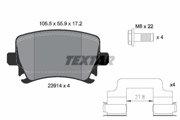 Bromsbeläggsats, Bakaxel Textar Q+ 2391402 TEXTAR