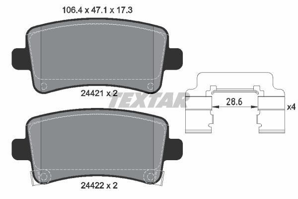 Bromsbeläggsats Ventilerad, Bakaxel Textar Q+ 2442102 TEXTAR