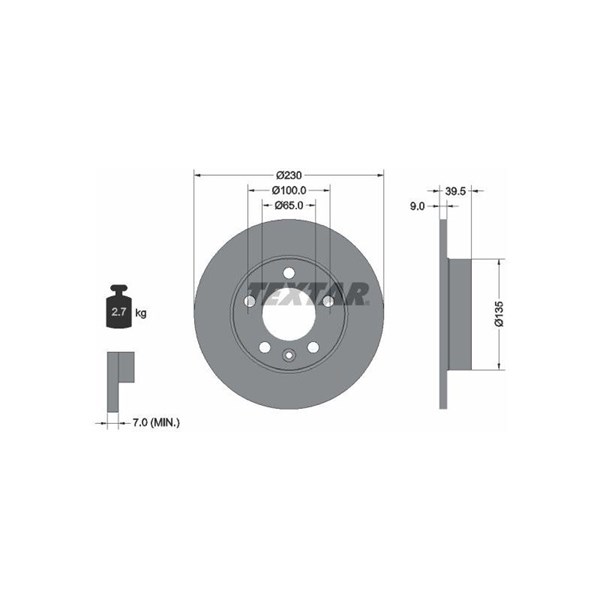 Bromsskiva Solid, Bakaxel Textar Pro 92082503 TEXTAR