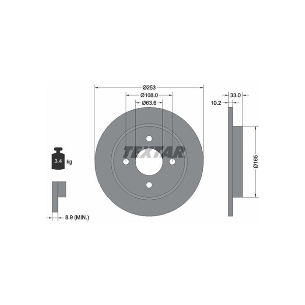 Bromsskiva Solid, Bakaxel Textar Pro 92088403 TEXTAR