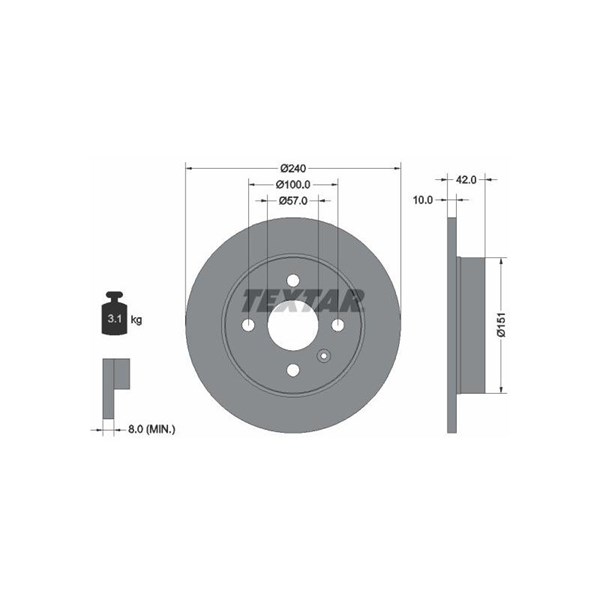 Bromsskiva Solid, Bakaxel Textar Pro 92092003 TEXTAR
