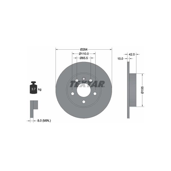 Bromsskiva Solid, Bakaxel Textar Pro 92092103 TEXTAR