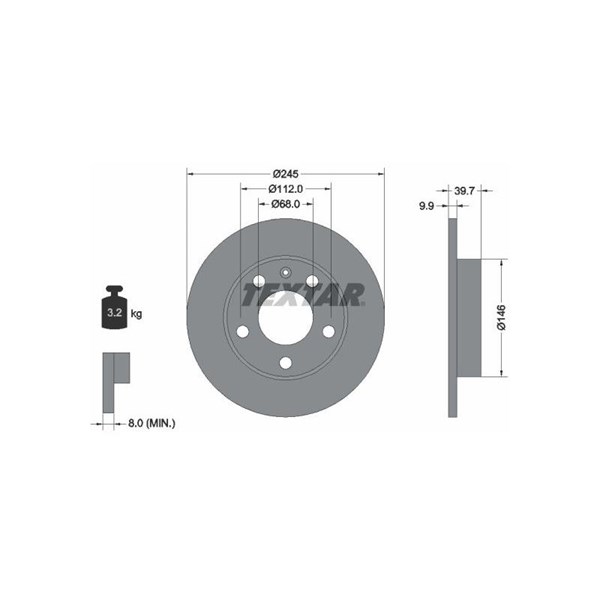 Bromsskiva Solid, Bakaxel Textar Pro 92106203 TEXTAR