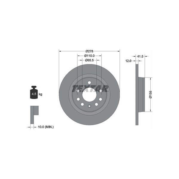 Bromsskiva Solid, Bakaxel Textar Pro 92118503 TEXTAR