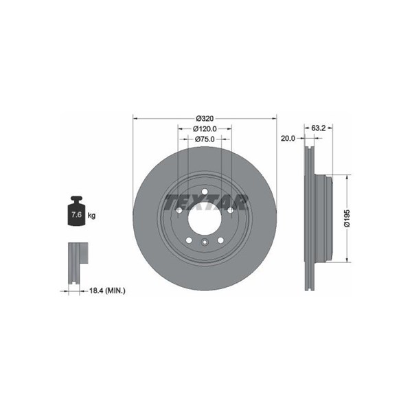 Bromsskiva Externt ventilerad, Bakaxel Textar Pro 92122703 TEXTAR