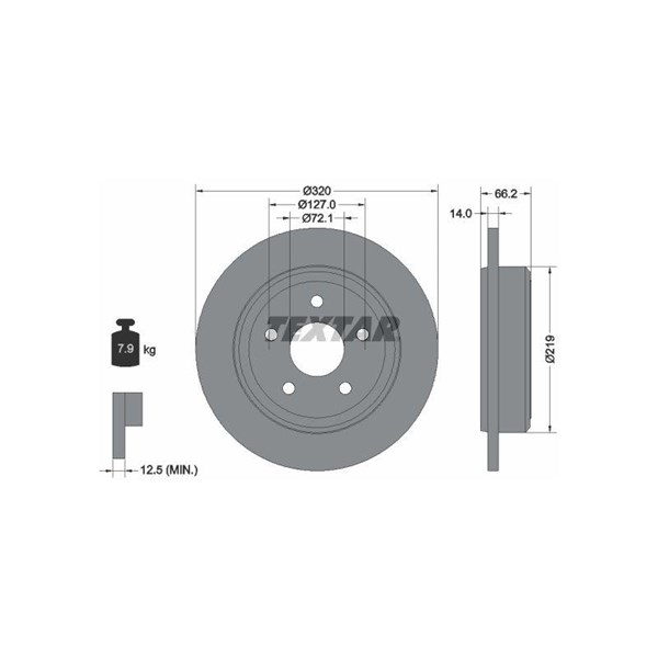 Bromsskiva Solid, Bakaxel Textar Pro 92177403 TEXTAR