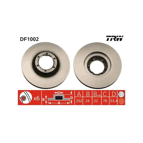 Bromsskiva Ventilerad, Framaxel Trw DF1002 TRW