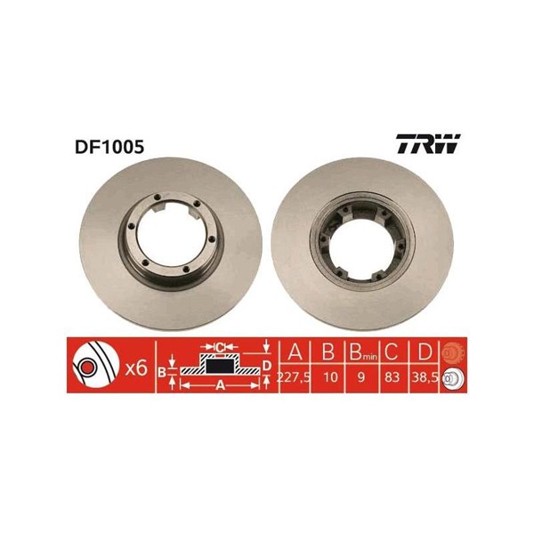 Bromsskiva Solid, Framaxel, Bakaxel Trw DF1005 TRW