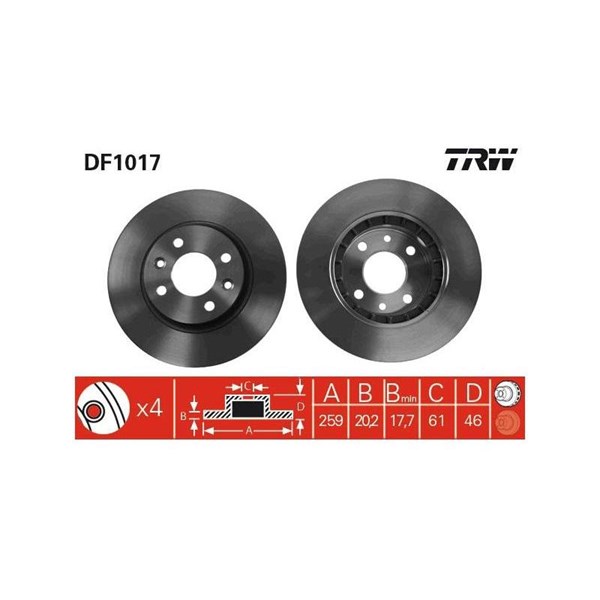 Bromsskiva Ventilerad, Framaxel Trw DF1017 TRW