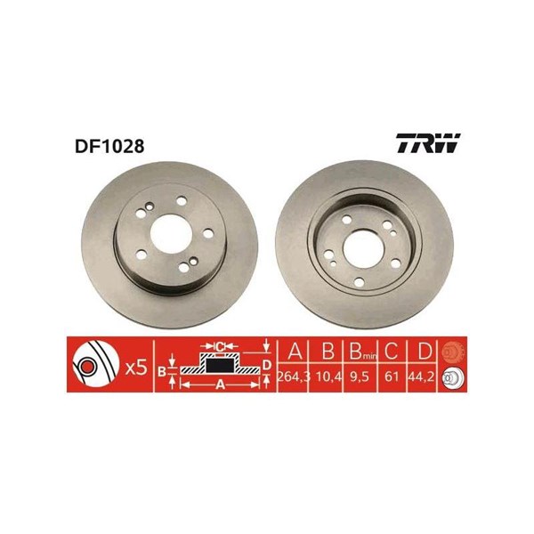 Bromsskiva Solid, Bakaxel Trw DF1028 TRW