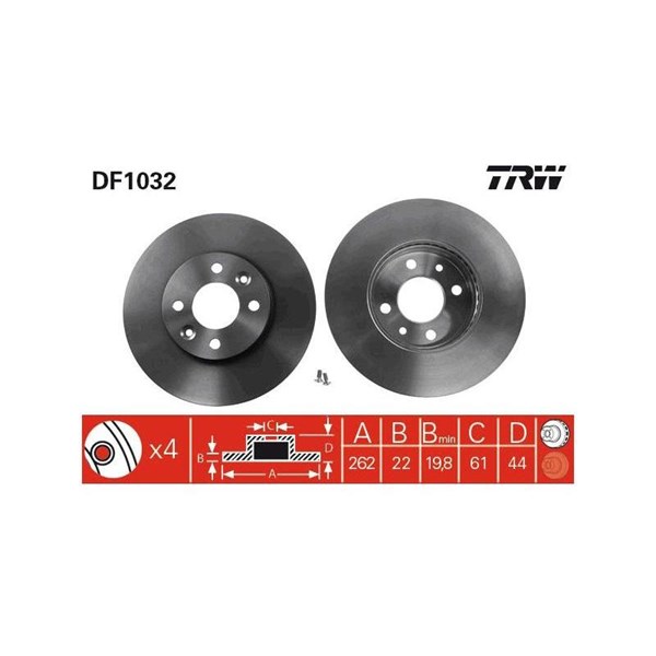 Bromsskiva Ventilerad, Framaxel Trw DF1032 TRW