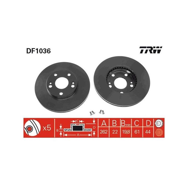 Bromsskiva Ventilerad, Framaxel Trw DF1036 TRW